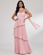 Seraphina Maxi Dress by Lauven — chiffon strapless sweetheart tiered maxi dress