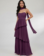 Seraphina Maxi Dress by Lauven — chiffon strapless sweetheart tiered maxi dress
