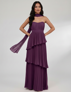 Seraphina Maxi Dress by Lauven — chiffon strapless sweetheart tiered maxi dress