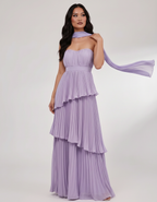 Seraphina Maxi Dress by Lauven — chiffon strapless sweetheart tiered maxi dress