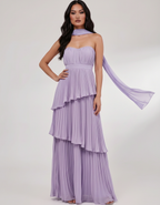 Seraphina Maxi Dress by Lauven — chiffon strapless sweetheart tiered maxi dress