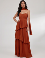Seraphina Maxi Dress by Lauven — chiffon strapless sweetheart tiered maxi dress