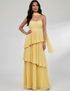 Seraphina Maxi Dress by Lauven — chiffon strapless sweetheart tiered maxi dress