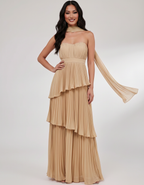 Seraphina Maxi Dress by Lauven — chiffon strapless sweetheart tiered maxi dress