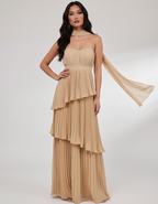 Seraphina Maxi Dress by Lauven — chiffon strapless sweetheart tiered maxi dress