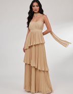 Seraphina Maxi Dress by Lauven — chiffon strapless sweetheart tiered maxi dress