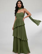 Seraphina Maxi Dress by Lauven — chiffon strapless sweetheart tiered maxi dress