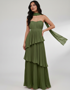 Seraphina Maxi Dress by Lauven — chiffon strapless sweetheart tiered maxi dress