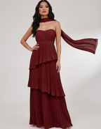 Seraphina Maxi Dress by Lauven — chiffon strapless sweetheart tiered maxi dress