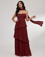 Seraphina Maxi Dress by Lauven — chiffon strapless sweetheart tiered maxi dress