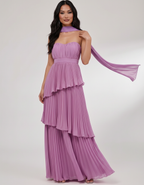 Seraphina Maxi Dress by Lauven — chiffon strapless sweetheart tiered maxi dress