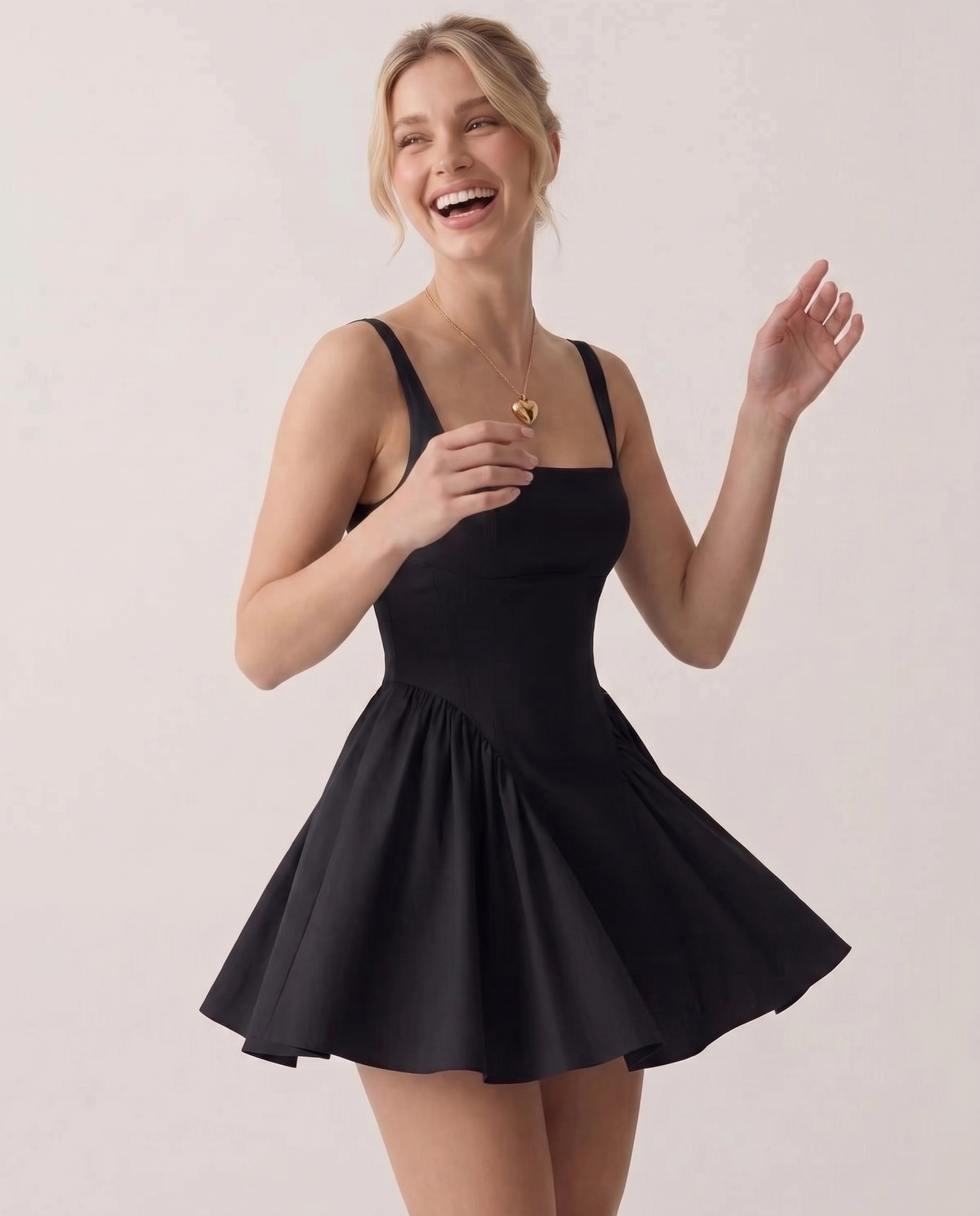 Aurora Mini Dress by Lauven — white, black and pink mini dress, strapless, A-line
