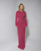 Isla Maxi Dress by Lauven - Textured Pink Long Sleeve Knitted Maxi Dress showcasing a stylish, slim fit.