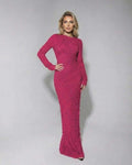 Isla Maxi Dress by Lauven, textured pink long sleeve knitted dress, stylish slim fit design.