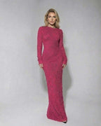 Isla Maxi Dress by Lauven, textured pink long sleeve knitted dress, slim fit and stylish look.