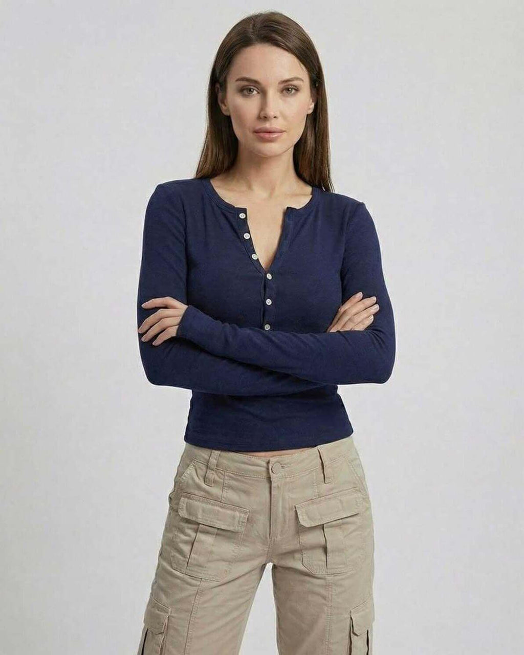 Arden Long Sleeve – Women’s Navy Blue Long Sleeve Top by Lauven with Slim Fit Viscose Design