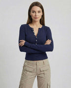Arden Long Sleeve – Women’s Navy Blue Long Sleeve Top by Lauven with Slim Fit Viscose Design
