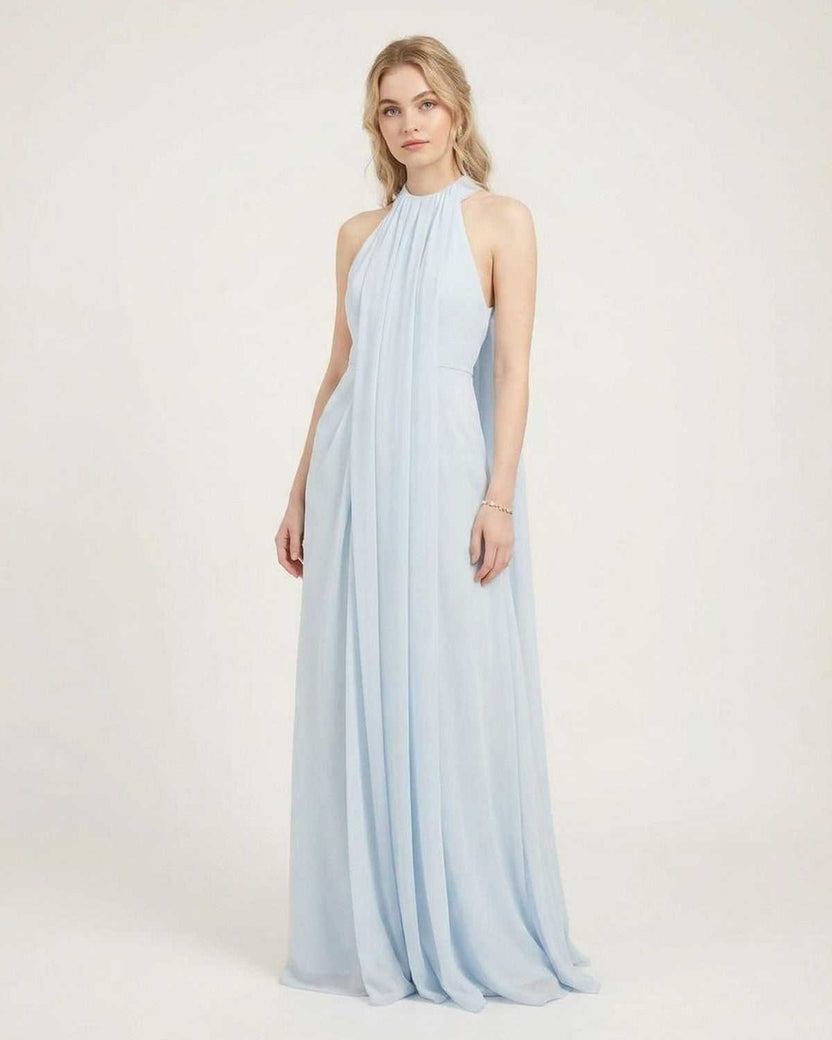 Aurelia Maxi Dress by Lauven - Light blue halter neck sleeveless maxi dress with flowing silhouette.