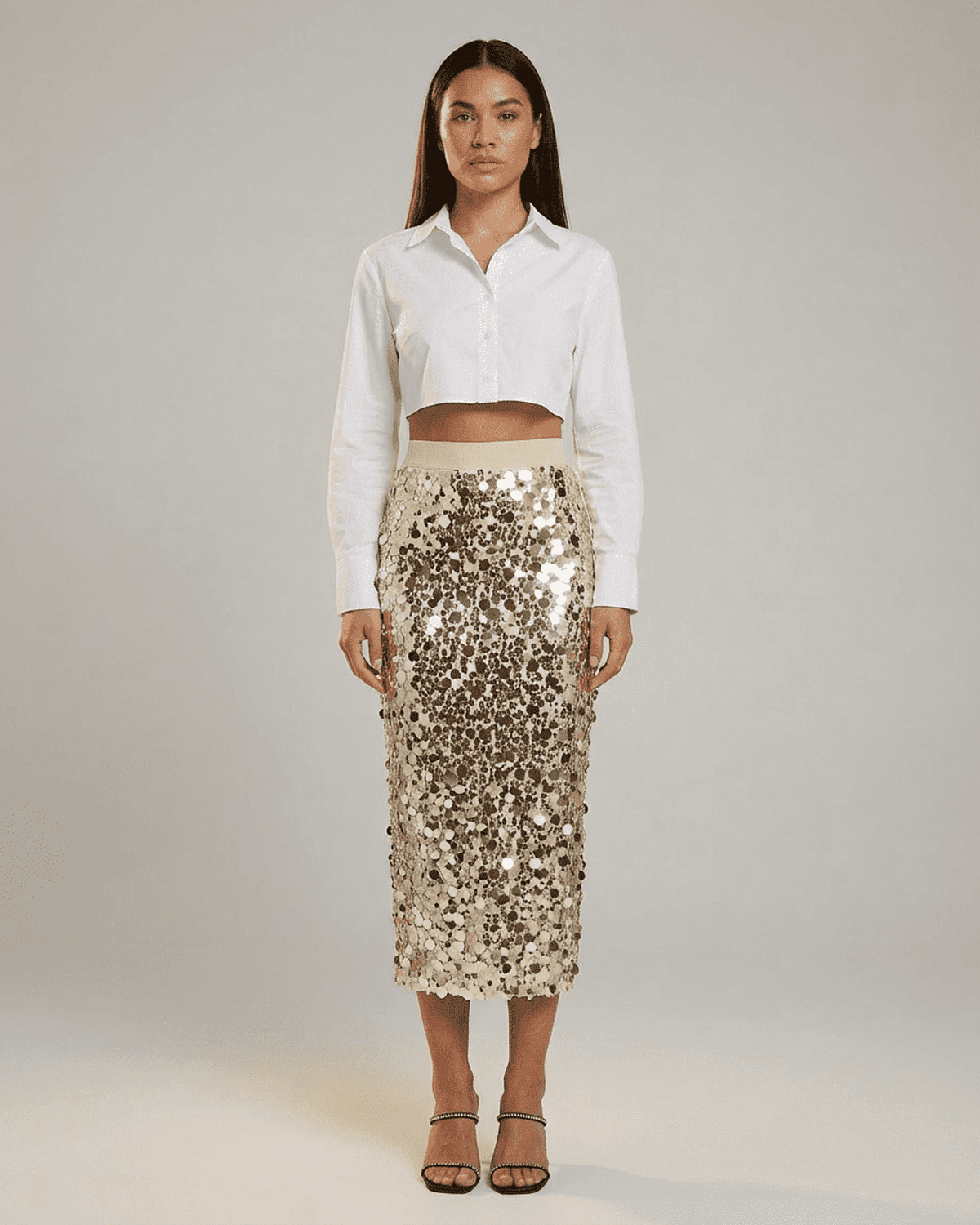 Aureline Midi Skirt by Lauven - Sequin high waist bodycon midi skirt featuring a stylish silhouette.