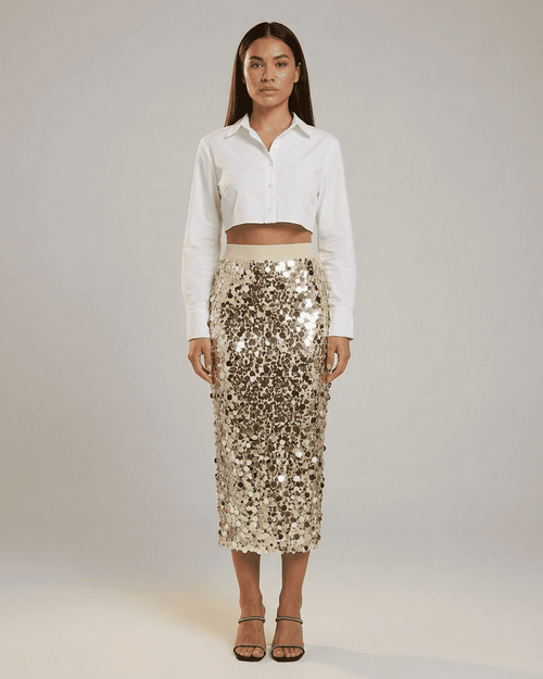 Aureline Midi Skirt by Lauven - Sequin high waist bodycon midi skirt featuring a stylish silhouette.