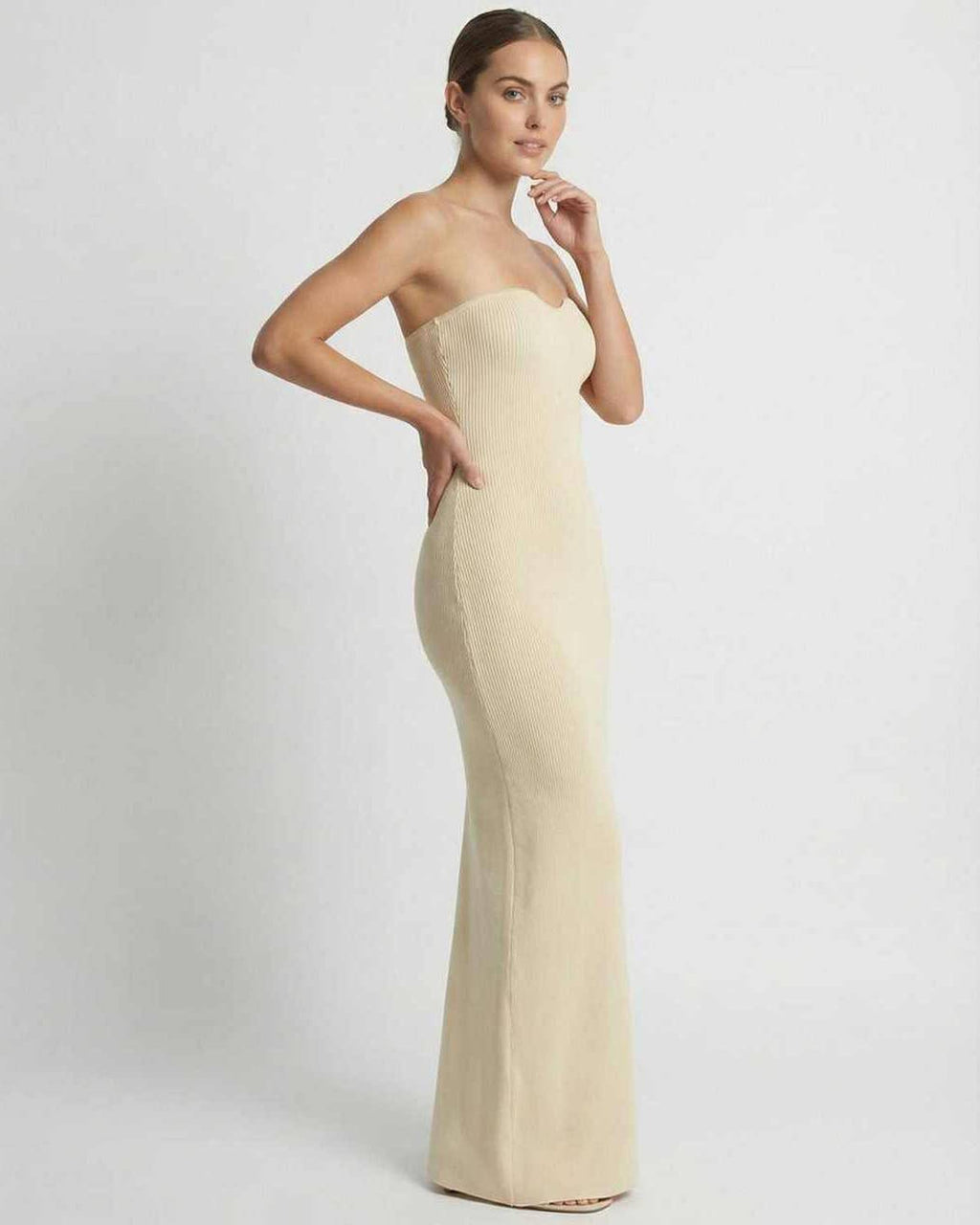 Aurora Maxi Dress by Lauven, strapless slim fit ankle-length dress showcasing sleek elegance and a stunning silhouette.