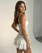 Aveline Top by Lauven – White Lace Camisole Top with Bow Detail, perfect for refined everyday styling.