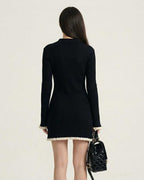 Capri Mini Dress by Lauven - Black long sleeve bodycon mini dress with contrast trim and ribbed texture.
