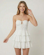 Capri Mini Dress from Lauven featuring an off-shoulder design and tiered skirt, perfect for a stylish summer look.