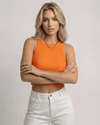 Capri Top by Lauven - Ribbed Knit Cropped Sleeveless Women’s Orange Top in a modern style.