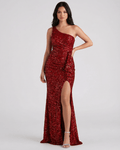 Catalina Maxi Dress by Lauven – Stunning red sequin dress with one shoulder and high slit.