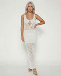 Celeste Maxi Dress by Lauven, featuring a crochet knit tank design and elegant fit, showcasing a unique tie-back style.