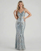 Celeste Maxi Dress by Lauven featuring a sequin pattern and flattering silhouette on a model.