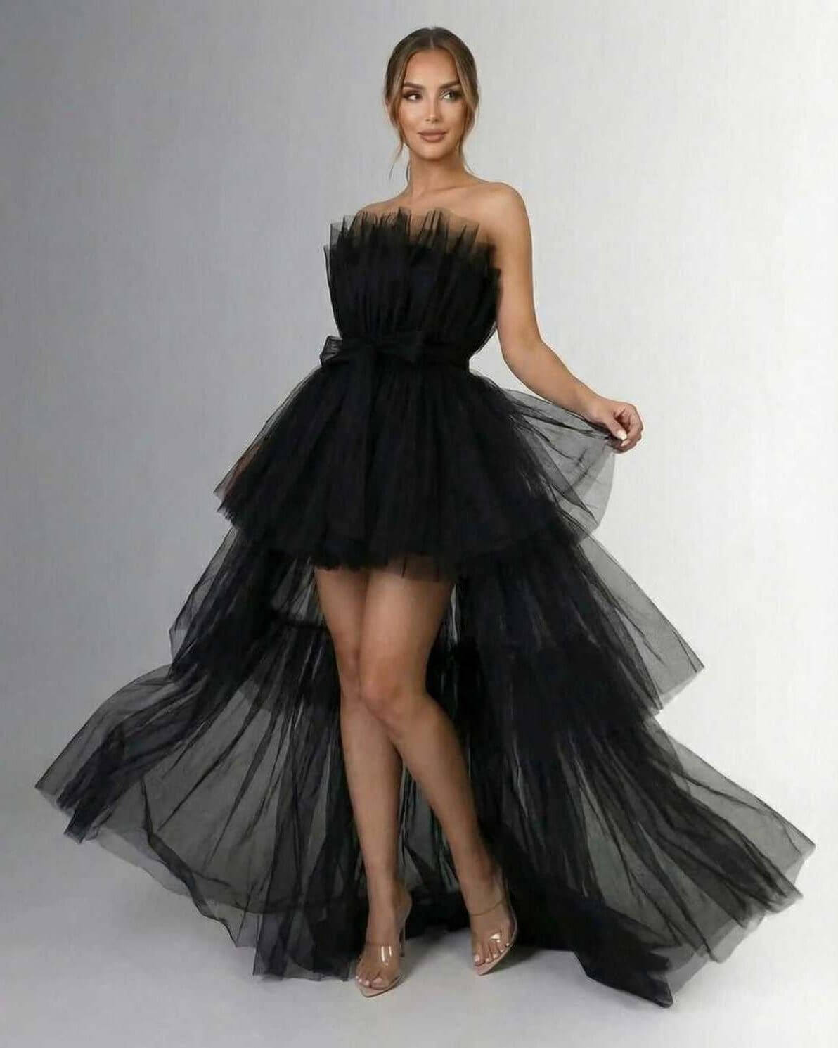Celeste Maxi Dress by Lauven – Strapless gown with tulle overlay perfect for elegant evening wear.