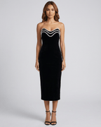 Celeste Midi Dress by Lauven, strapless sheath dress featuring a sculpting fit in elegant black fabric.