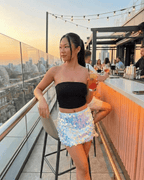 Celeste Mini Skirt by Lauven, showcasing blue iridescent sequins, perfect for evening events and parties.