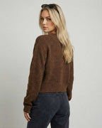 Cocoa Cardigan by Lauven, button-front knit cardigan with relaxed fit, showcasing a back view.