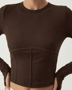 Cocoa Corset Top by Lauven, long sleeve jersey corset crop top showcasing a stylish, structured design.