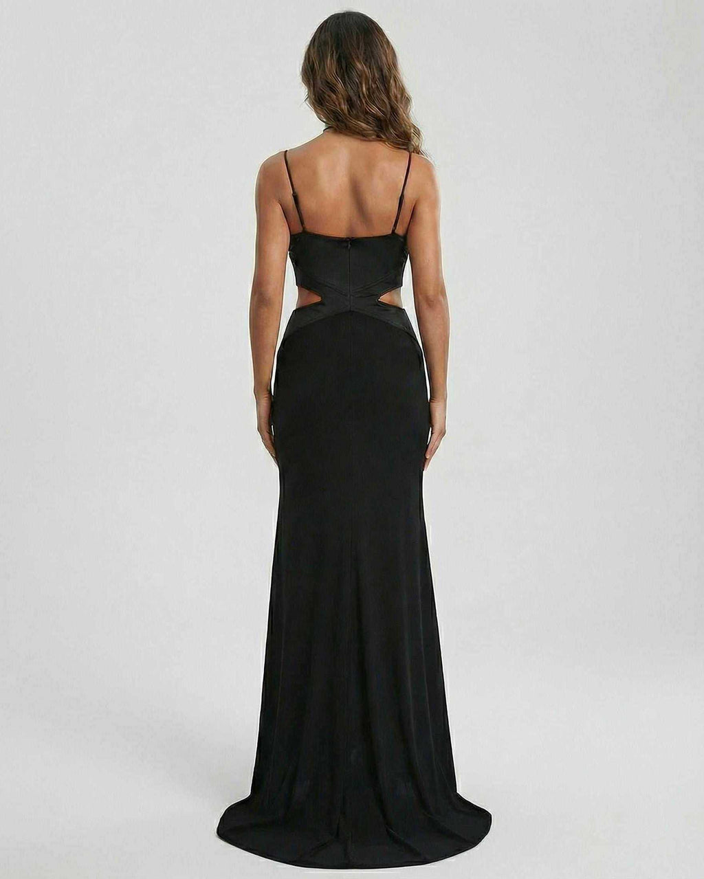 Eclipse Maxi Dress by Lauven, featuring a sleek back view with cutout accents and elegant silhouette.