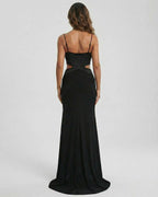 Eclipse Maxi Dress by Lauven, featuring a sleek back view with cutout accents and elegant silhouette.