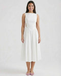 Elysia Midi Dress by Lauven, featuring a sleeveless design and open back detail for elegant events.