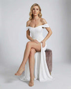 Elysian Maxi Dress by Lauven - Off-Shoulder Corset Evening Dress with Elegant Draping