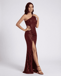 Ember Maxi Dress by Lauven - One shoulder sequin party dress with thigh-high slit and stylish hollow-out sides.