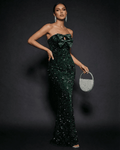 Emerald Maxi Dress by Lauven - Strapless design with bow and sequins, perfect for elegant party occasions.