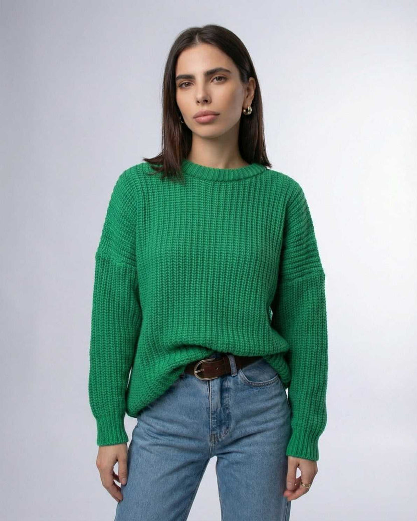 Emerald Sweater by Lauven — relaxed ribbed knit and vibrant green tone for stylish everyday wear.