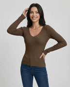 Espresso Pullover - Women’s V-Neck Pullover Sweater by Lauven, Slim Fit and Long Sleeve, Ideal for Casual and Workwear