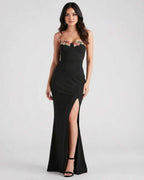 Florence Maxi Dress from Lauven, featuring embroidered straps and elegant slit for evening styling.