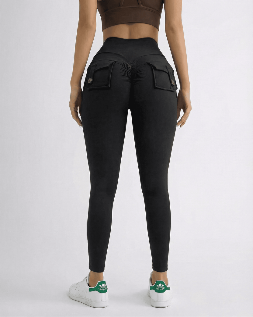 Iris Leggings Black from Lauven - Sleek ankle-length leggings with pockets, high waistband, and seamless silhouette.