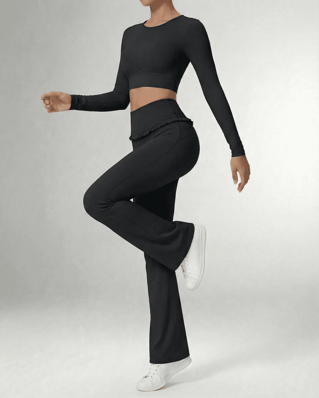 Luna Leggings by Lauven, sleek black flare pants with pockets, perfect for active and casual wear.