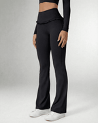Luna Leggings by Lauven - Sleek black flare pants with pockets, designed for style and comfort.