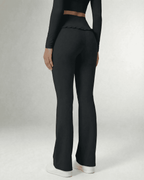 Luna Leggings by Lauven, sleek black flare pants with pockets and a high-waist design for style and comfort.
